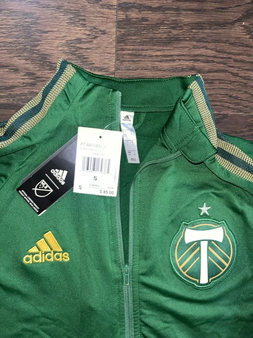 New $85 Adidas Green MLS Portland timbers Team soccer anthem warm up jacket S